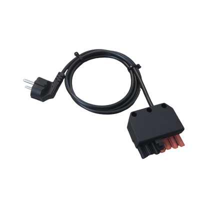 Testkabel für Ölbrenner mit 7-poligem Stecker: Schuko-Stecker, Kabel und Steckergehäuse mit sieben Kontakten