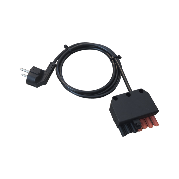 Testkabel für Ölbrenner mit 7-poligem Stecker: Schuko-Stecker, Kabel und Steckergehäuse mit sieben Kontakten